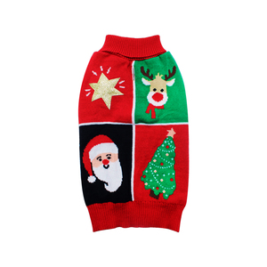 <span class=keywords><strong>Pull</strong></span> en tricot pour <span class=keywords><strong>chien</strong></span> à imprimé quadricolore Noël moelleux, vêtements thermiques confortables pour animaux de compagnie avec motifs Père Noël et rennes pour chiens de petite et moyenne taille - Product Image 1