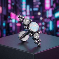 Perhiasan Tubuh Titanium Opal Cz Model Barbell Flat Back untuk Tindik Telinga dengan Ulir Internal, Cocok untuk Pernikahan