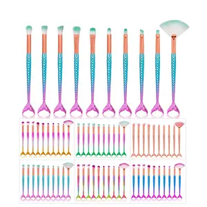 10 Pcs Mermaid Makeup Brushes With Diamond Gradient Colorful Eye Set Beauty Tools