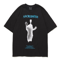 T-shirt Hip Hop à manches courtes avec logo personnalisé, coupe ample tendance américaine, imprimé sur le col, coton et élasthanne, inspiré des célébrités