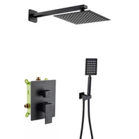 Ensemble de Douche Mural Noir Effet Pluie avec Robinet, Système de Douche Cascade Chromé pour Salle de Bain, Kit de Douche Encastré