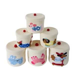 Cotton Woven Storage <b>Basket</b> With Lid For Home Desktop Decoration Stationery Holder Linyi Made - Product Image 3