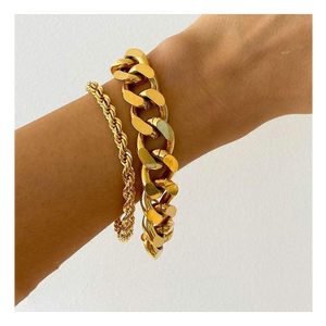 สร้อยข้อมือสแตนเลสสตีลชุบทอง 18K PVD แบบขัดเงาสูง ไม่หมองคล้ำ |   เครื่องประดับข้อมือแบบมินิมอลสำหรับทุกเพศ - Product Image 1