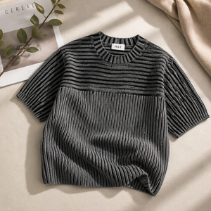 Suéter Personalizado con Logotipo OEM y ODM para Hombre, Suéter de Manga Corta con Estampado, <span class=keywords><strong>Jersey</strong></span> de Punto Acanalado, Ropa Urbana, Suéter de Punto para Hombre - Product Image 3