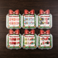 10 PIÈCES Faux Ongles à Presser pour Enfants, Courts, Carrés, Mignons, Motif 3D Bonhomme de Neige, Cerf, Arbre de Noël, pour Nail Art