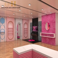 Meuble de maquillage rose pâle de style luxe léger, station de maquillage, mobilier de salon, comptoir de présentation de maquillage