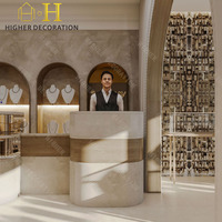 Moderne Juwelier-Ladentheke Marmor Goldrahmen Glas-Wandvitrine Schmuck-Ausstellungsschrank für Luxus-Juweliergeschäft