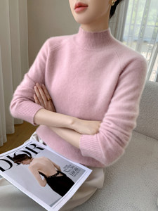 Suéter de Cachemira 100% Pura de Montaña para <span class=keywords><strong>Mujer</strong></span>, Cuello Semi-Alto, Grosor Estándar, Holgado, Suave, Tejido Genuino, Cálido, Otoño, Estilo Coreano - Product Image 5