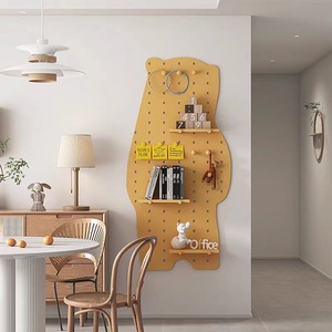 Creative Solid Wood Pegboard <b>Shelf</b> Polygon Shape <b>Wall</b> <b>Mounted</b> Adjustable Office Organizer Storage Solution For Home Or Office - Product Image 3