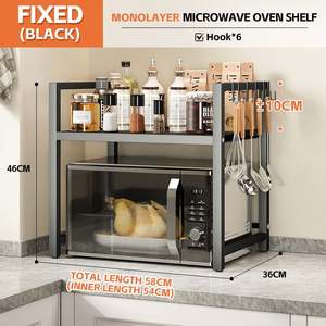 Estante de Almacenamiento Retráctil de Acero al Carbono de Una Sola Capa Personalizable para Horno de Microondas con Ganchos para Cuchillos para Cocina - Product Image 5