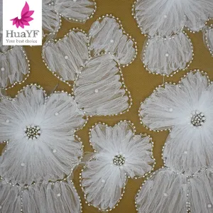 3D Coiling embroidery lace fabric for bridal dress 2023