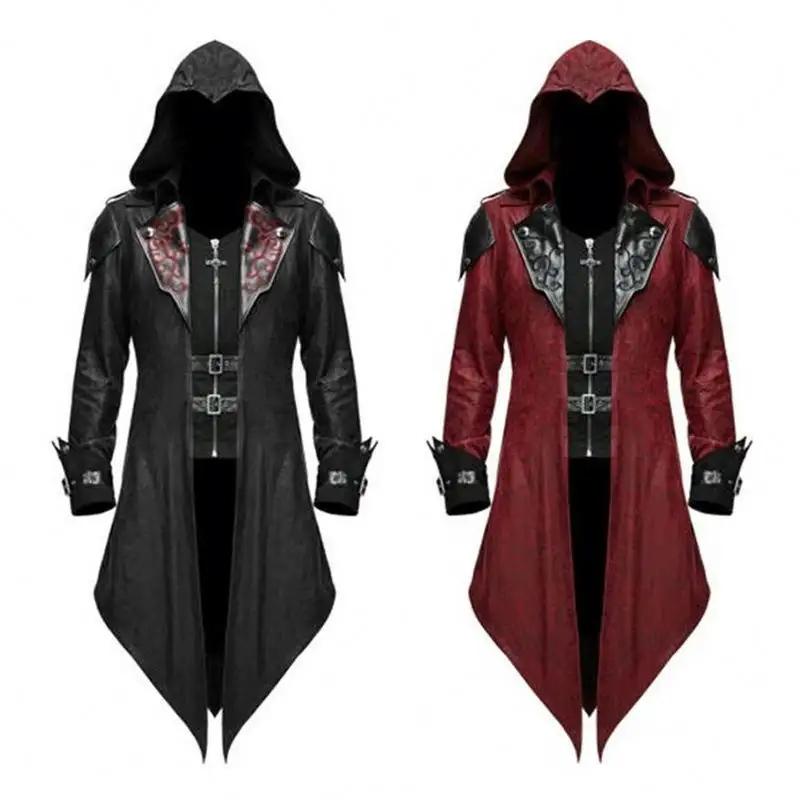 2024 Assassin Cosplay Medieval Man Streetwear Hooded Jackets Outwear Costume Edward Assassins Creed Halloween Costume