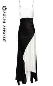 Maxi abito <span class=keywords><strong>in</strong></span> seta taffettà Patchwork bianco e nero con spalline sottili asimmetriche Haute Couture da donna - Product Image 2