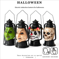 Décorations d'Halloween modernes en plastique à induction électrique et à commande sonore - Luminaires portatifs lumineux fantôme, sorcière, clown