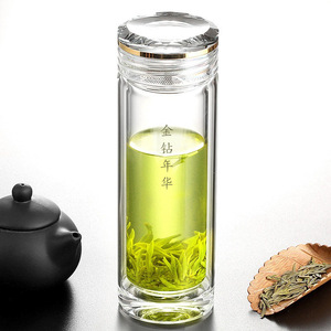 Double Walled Glass Tea Cup With Filter Golden Age Business Gift For Men 500Ml Heat Insulated Water Cup - Product Image 1