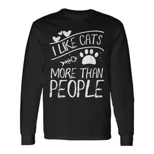 T-shirt à manches longues « J'aime les chats plus que les gens » pour les amoureux des chats - Product Image 1