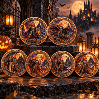 Pièce de monnaie d'imitation en cuivre pur 999 de 1 oz, électroplaquée, série Halloween, Citrouille Chevalier, en relief 3D, couleur UV, artisanat métallique