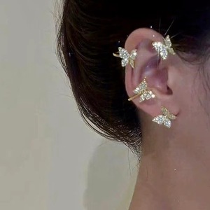 Clip d'<span class=keywords><strong>oreille</strong></span> papillon en or et argent avec cristaux pour femme, style coréen, orné de zircons brillants et de strass, manchette d'<span class=keywords><strong>oreille</strong></span> papillon - Product Image 5