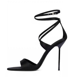 Sandales personnalisées à brides croisées cheville pour femme, talons hauts fins, fermeture éclair arrière, bout ouvert, escarpins en satin à talon aiguille - Product Image 2