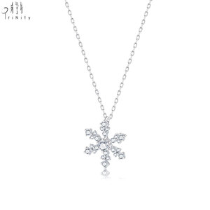 Hongkong Supplier Fine Jewelry Wholesale Snowflake Shape 18K White Gold Natural Diamond Pendant <b>Necklace</b> For Women Birthday Gift - Product Image 2