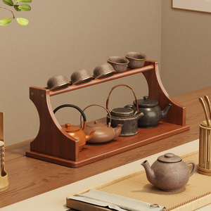 Teacup Rack Tea Table <b>Shelf</b> Antique Chinese Style 2 Tier Wood Display Stand For Tea Room - Product Image 1