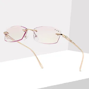 Dame Frameloze Leesbril Anti Blauw Licht Kristal Metalen Presbyopiaspectacles + 1.0 + 1.5...+ 4.0 Verziendheid Brillen