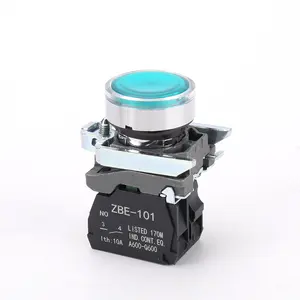 Switches XB4 22mm Green Led Illuminated Momentary Push Button 1NO Waterproof Round Flat Head Metal Push Button Switches With Light