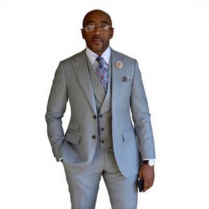 Meilleur costume de mariage 3 pièces gris clair respirant grande taille pour homme (veste + pantalon + gilet) avec braguette zippée - Product Image 3