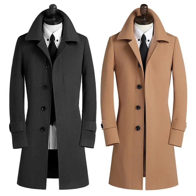 Benutzer definierte Winter Streetwear Herren Blank Wolle Outwear Mäntel Mode Einreiher Woll mantel