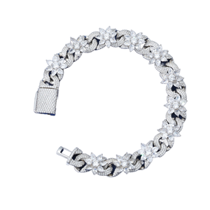 Luxury Hip Hop Gold Plated 925 <b>Sterling</b> <b>Silver</b> 13mm Brilliant Cut VVS Moissanite Claw Setting Flower Link <b>Bracelet</b> GRA - Product Image 1