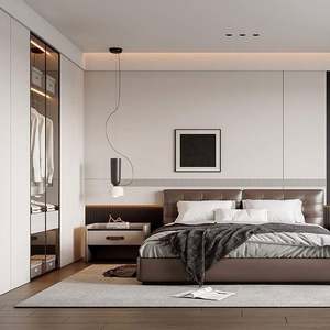 ตู้เสื้อผ้าไม้เมลามีนแบบโมเดิร์นสั่งทำพิเศษ  ชุดตู้เก็บของติดผนังสำหรับห้องนอนและห้องนั่งเล่น - Product Image 5