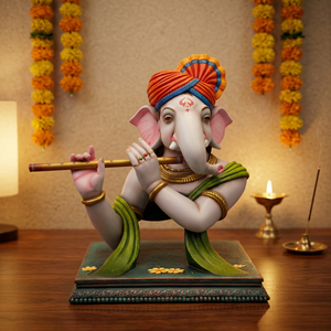 Estatua Moderna de Murli Ganesh en Resina |   Artesanía Nirmala, Ídolo Decorativo Hecho a Mano de Ganesha Tocando la Flauta, Estilo Art Deco, para el Hogar - Product Image 2