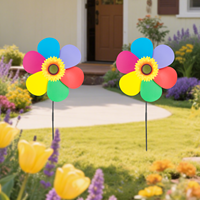 Tourniquet à vent en forme de tournesol arc-en-ciel 3D à double couche pour la décoration du jardin, grand ornement de pelouse extérieur, 73 cm