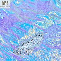 Nanyee Textile Mode Haute Densité Sirène Échelle Rose Bleu Et Argent Irisé Réversible Sequin Satin Tissu