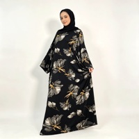 Abaya noire à motifs floraux pour femmes, manches cloche, tenue modeste, vêtements musulmans islamiques, longueur au sol, tenue couvrante complète