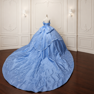 Vestido de Gala Azul Moderno para Quinceañera Lsmc138 con Cola Real y Decoración de Encaje, Tallas Grandes, Formal para Mujer Jancember - Product Image 2