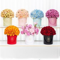 Nouvelle boîte à fleurs ronde en carton recyclable de luxe pour la Saint-Valentin 2026, emballage cadeau pour rose cylindrique, avec poignée