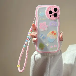 Fashion Flower Women Girls With Lanyard Cute Phone Case Transparent TPU Phone Cover For Cover Iphone 14 Pro Max Con Dibujos