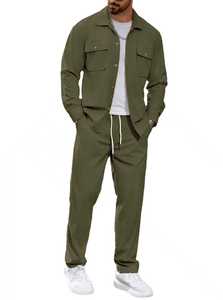 운동복 세트 EU 크기 사용자 정의 로고 단색 긴 소매 T 셔츠 바지 세트 조거 정장 2 조각 의류 남성 운동복 세트 - Product Image 4