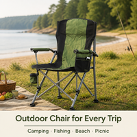 Chaise de camping et de pêche pliable portable Green Horseshoe avec poche latérale en tissu Oxford, porte-gobelet et sac de transport