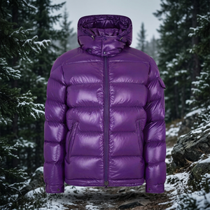 <b>Purple</b> Quilted <b>Mens</b> Winter Custom Logo High Street Stand Collar Waterproof Breathable Hooded Puffer Jacket with Customized Color - Product Image 2
