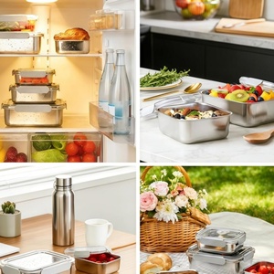 304 Stainless Steel Bento Box Leak-Proof Lunch Box <b>with</b> Removable Divider Microwave Safe Food <b>Container</b> for Adult Office Travel - Product Image 3