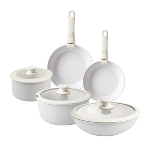 Ensemble de 10 casseroles et poêles en acier au carbone antiadhésives à <span class=keywords><strong>poignée</strong></span> <span class=keywords><strong>amovible</strong></span>, blanc, sain, compatible induction, pour camping-car - Product Image 1