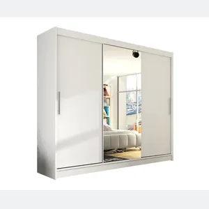 Mobilier de chambre à coucher moderne blanc brillant idée de placard à portes coulissantes armoire à miroir intégrée avec miroir