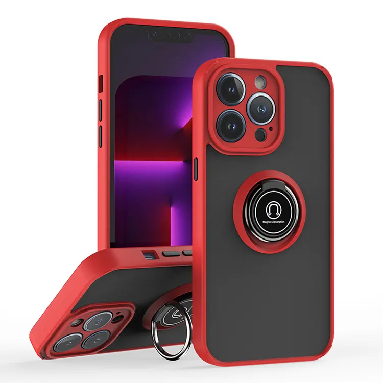New Arrival Tpu+Pc Magnetic Ring Bracket Holder Translucent Matte Phone Case Iphone For Iphone 11 12 13 Pro Max SE 2 3 Xr Xs Max