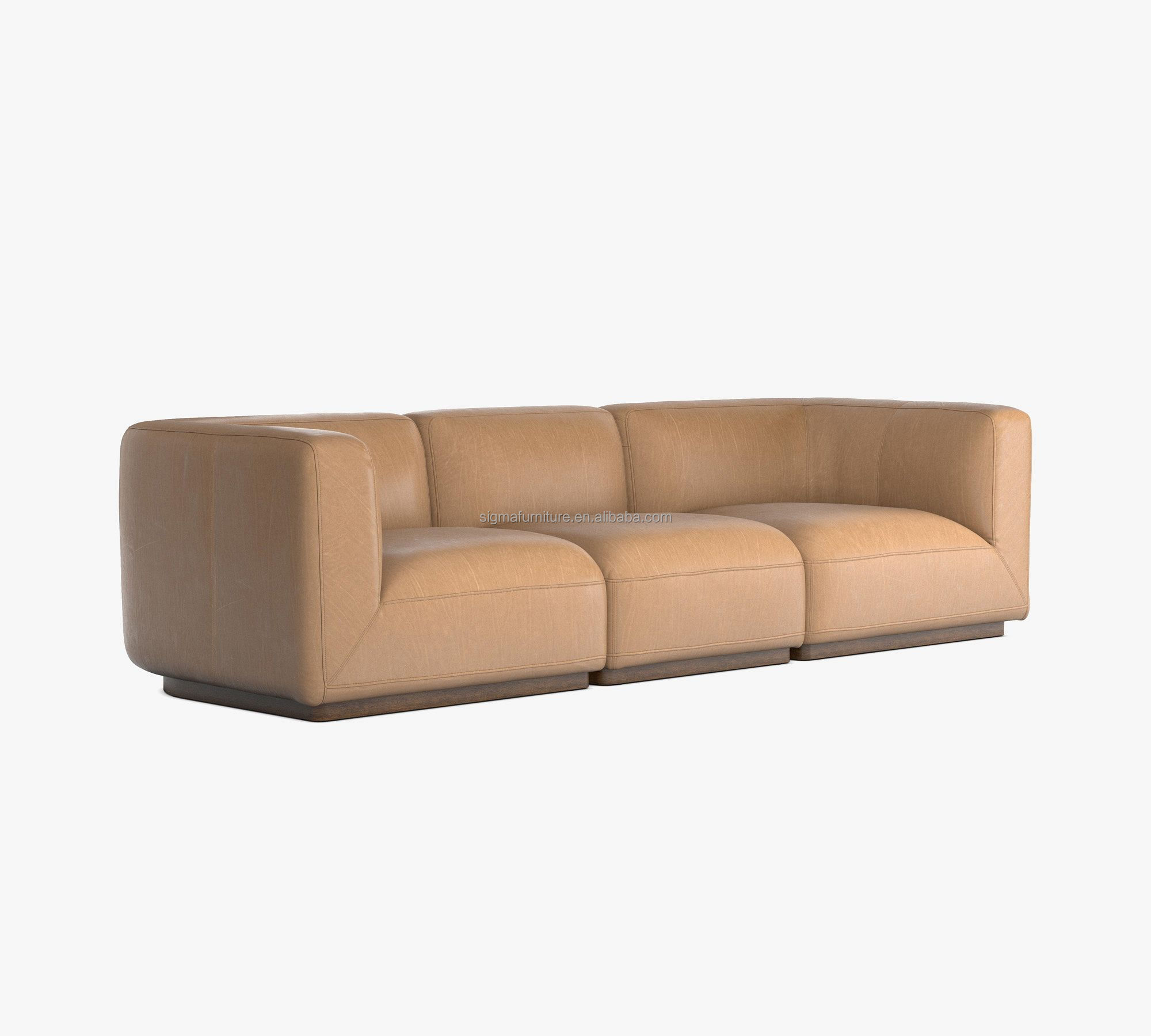 New Arrival Leather Square Arm 3-Piece Modular Sofa living room leather sectional sofa