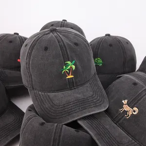 Großhandel 6 Panel Unstrukturierte Baumwolle Vintage Gorras individuelle Stickerei Logo Baseballmütze Waschen beschädigte Vater Hüte für Männer