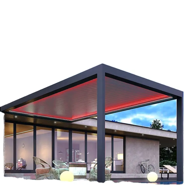 Pára-sol de alumínio para jardim, pergola com luz LED, com controle remoto bioclimático personalizado, design motorizado