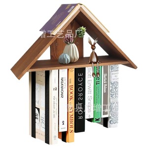 Wooden House Shape Bookend <b>Shelf</b> <b>Wall</b> <b>Mounted</b> Storage Rack For Bedroom Living Room - Product Image 1