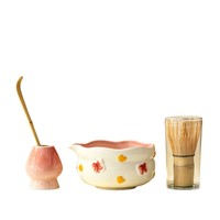 Bol à matcha en porcelaine peint à la main avec motif de papillon et de cœur, ensemble d'accessoires pour la cérémonie du thé, fouet à thé, support pour chasen